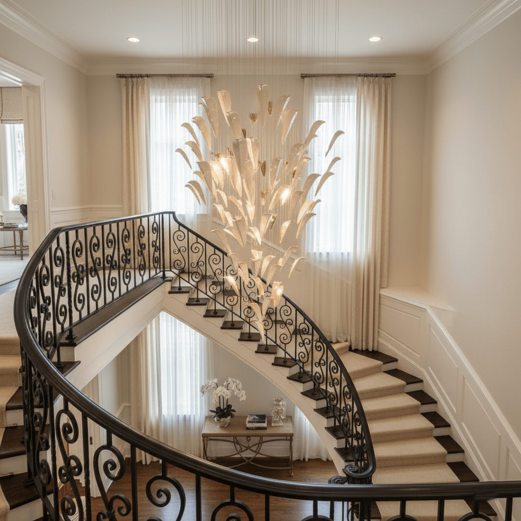 Plume Glow Witte Veer Art Deco Kroonluchter Op Maat