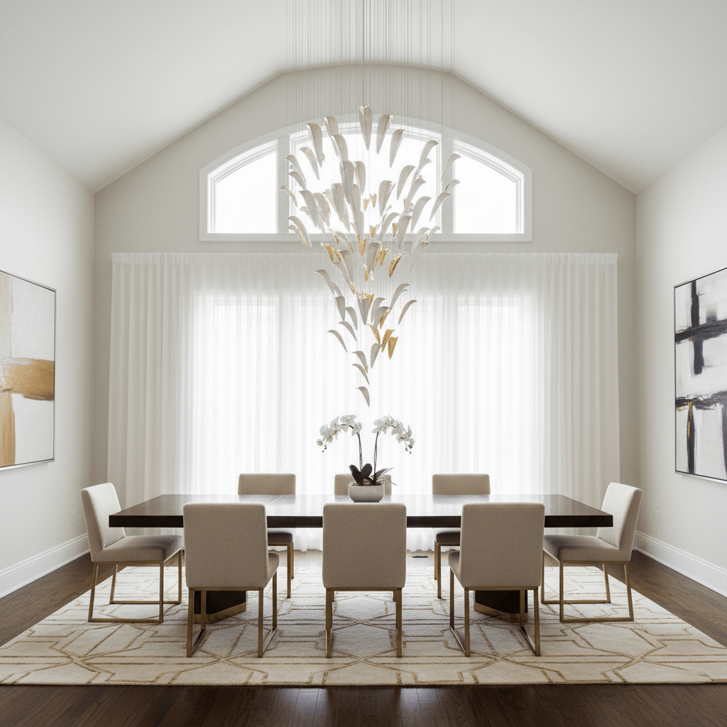 Plume Glow Witte Veer Art Deco Kroonluchter Op Maat