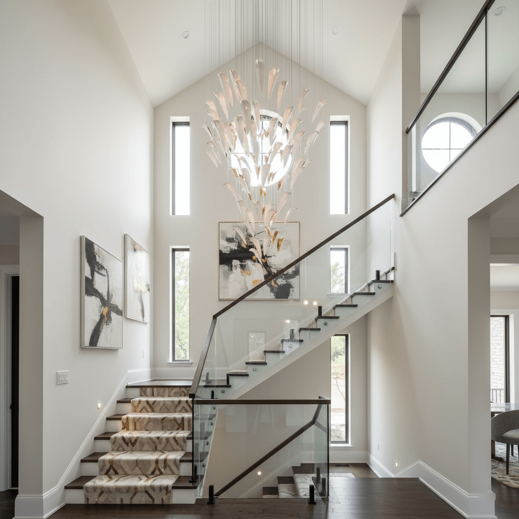 Plume Glow Witte Veer Art Deco Kroonluchter Op Maat