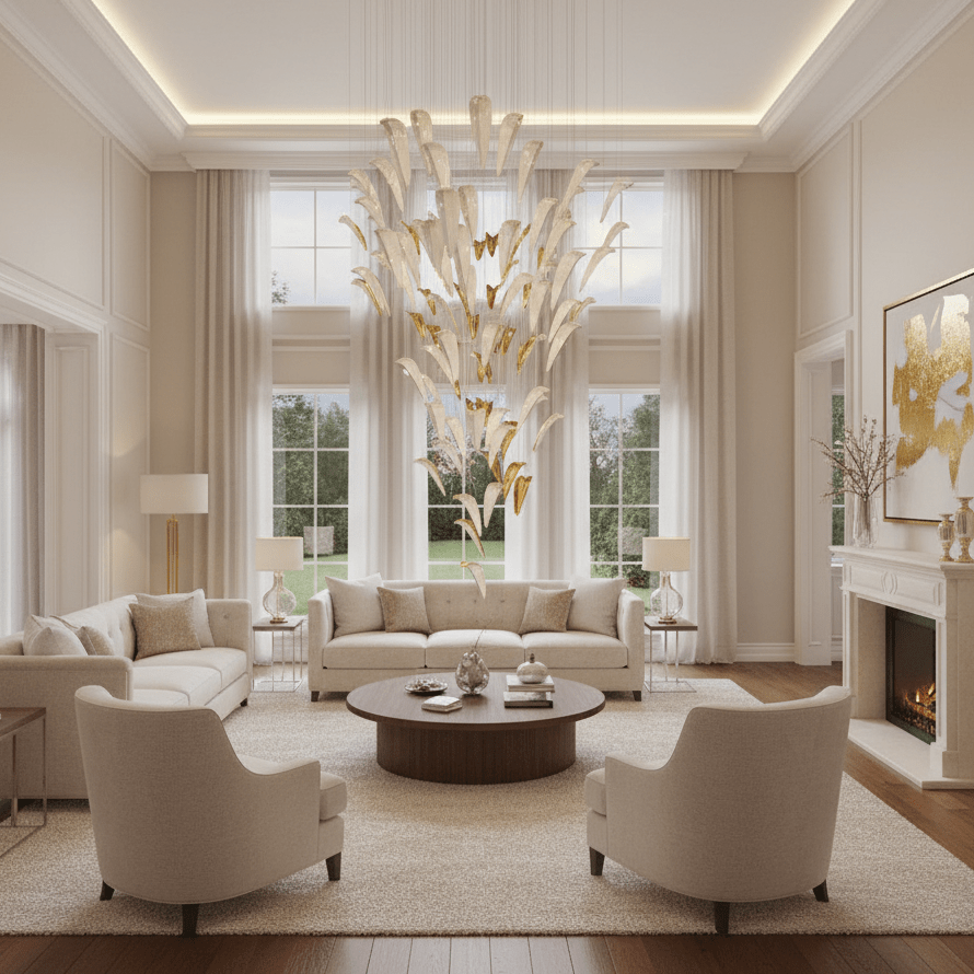Plume Glow Witte Veer Art Deco Kroonluchter Op Maat