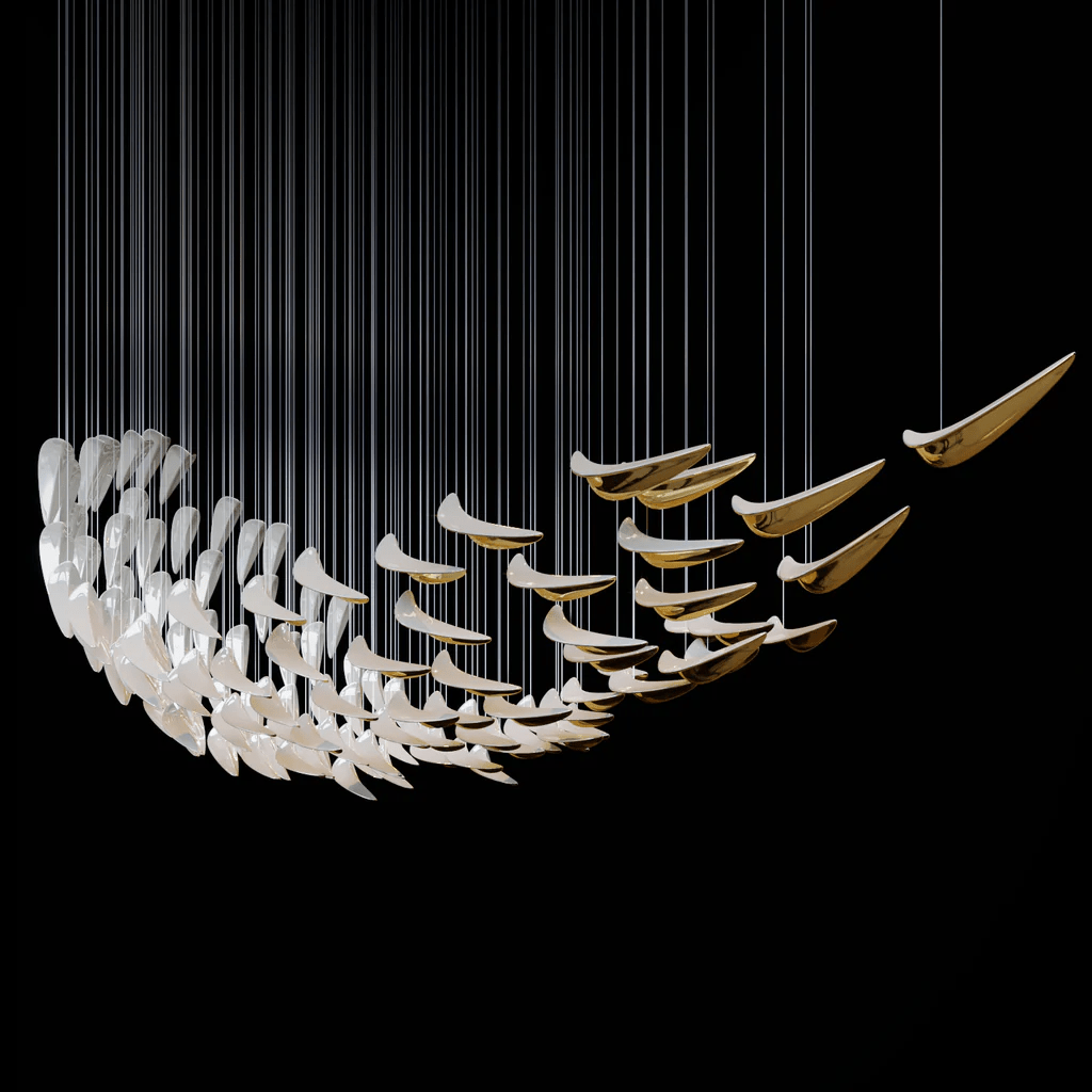 Plume Glow Witte Veer Art Deco Kroonluchter Op Maat