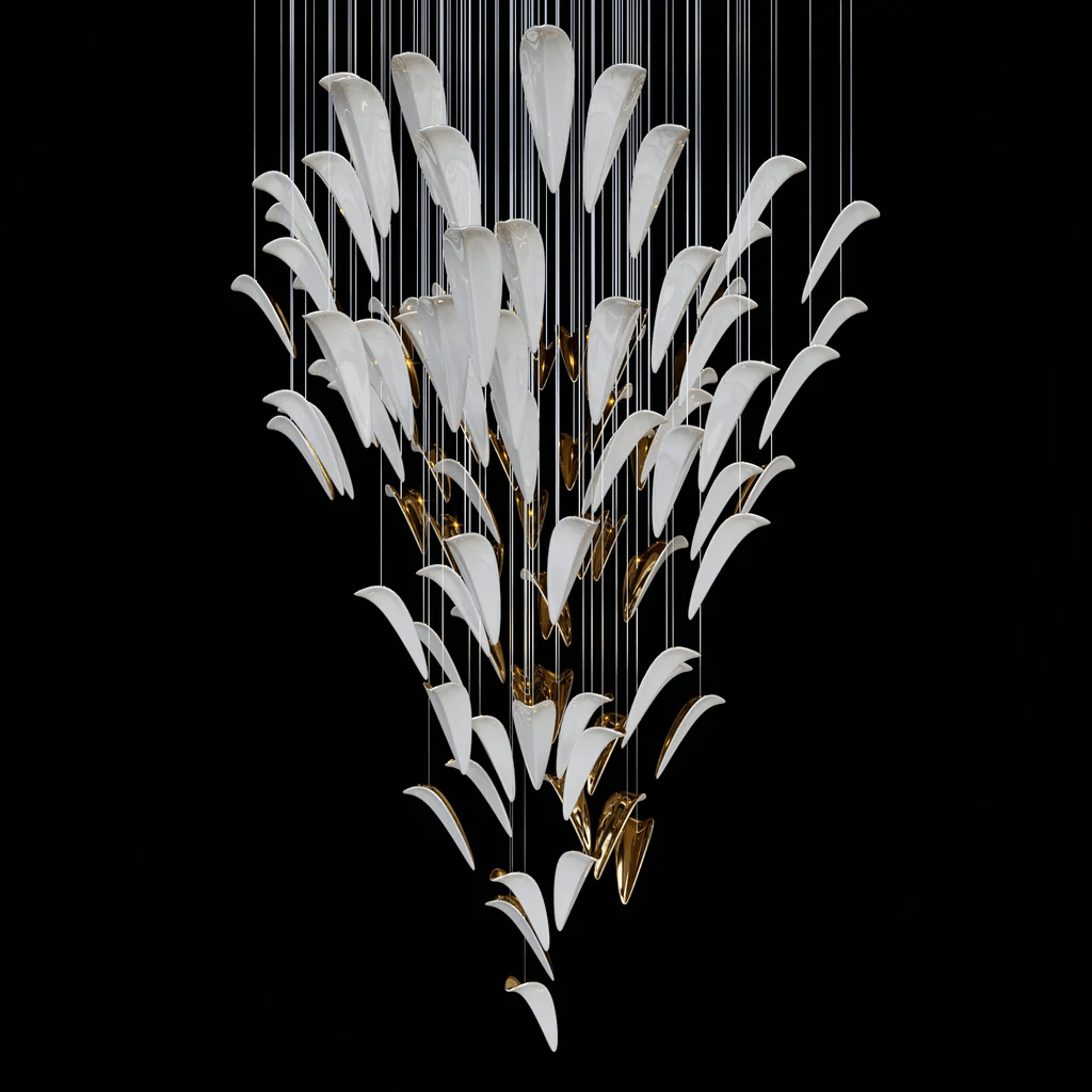 Plume Glow Witte Veer Art Deco Kroonluchter Op Maat