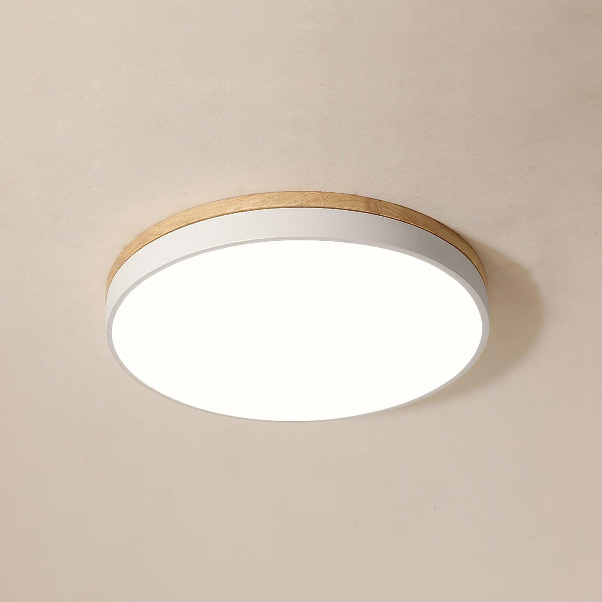 Daelis Witte Ronde plafondlamp met Houten Accent