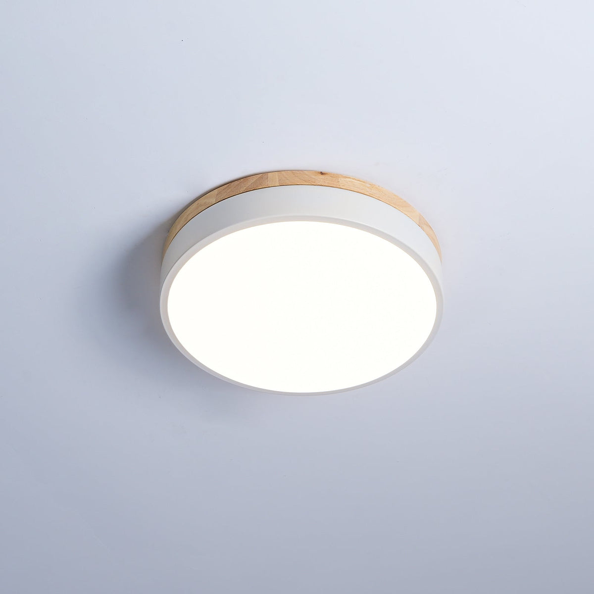 Daelis Witte Ronde plafondlamp met Houten Accent
