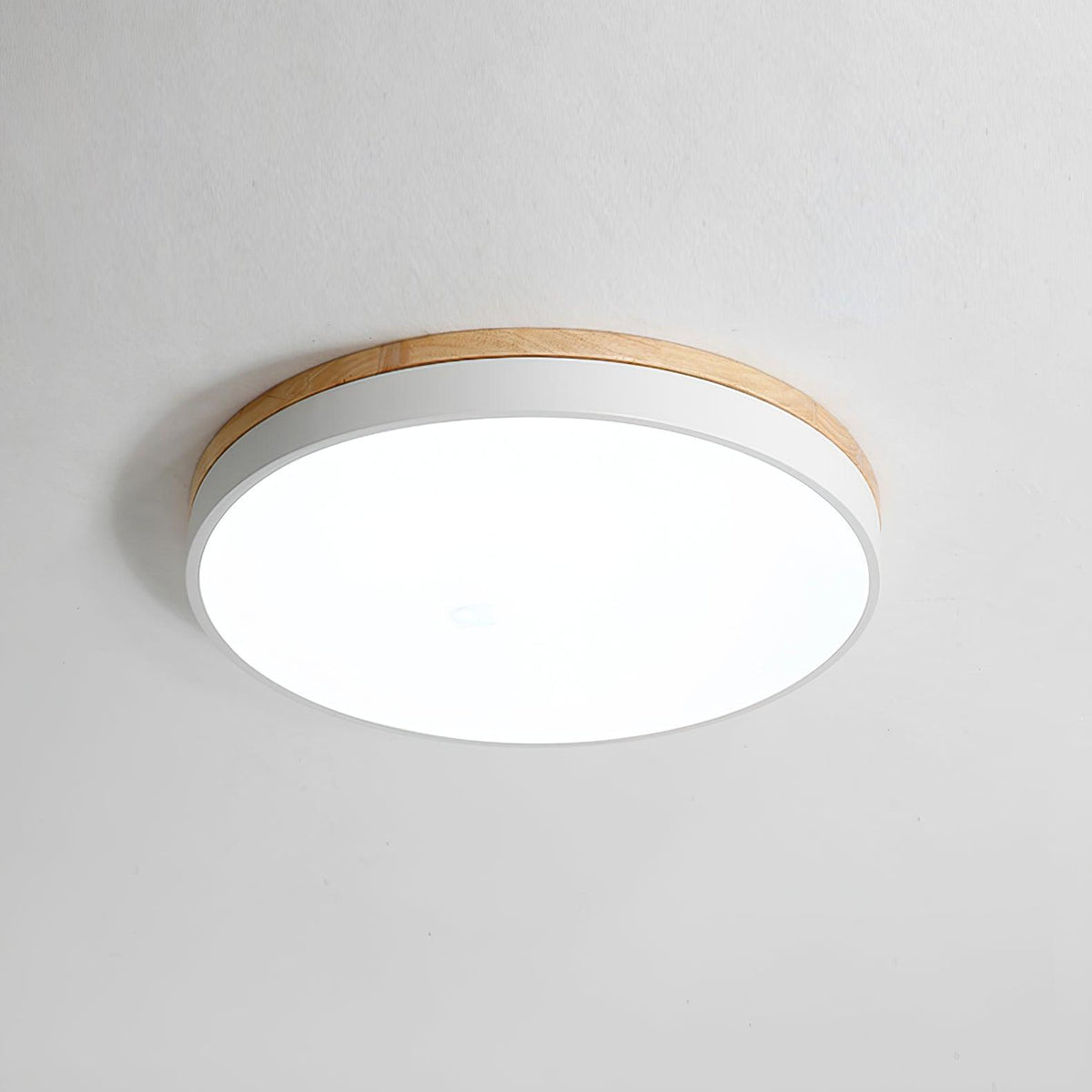Daelis Witte Ronde plafondlamp met Houten Accent