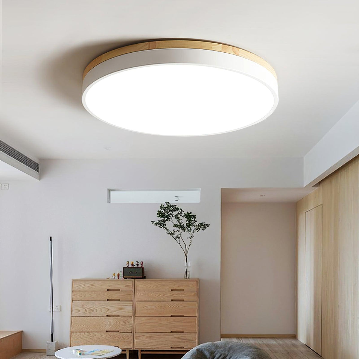 Daelis Witte Ronde plafondlamp met Houten Accent