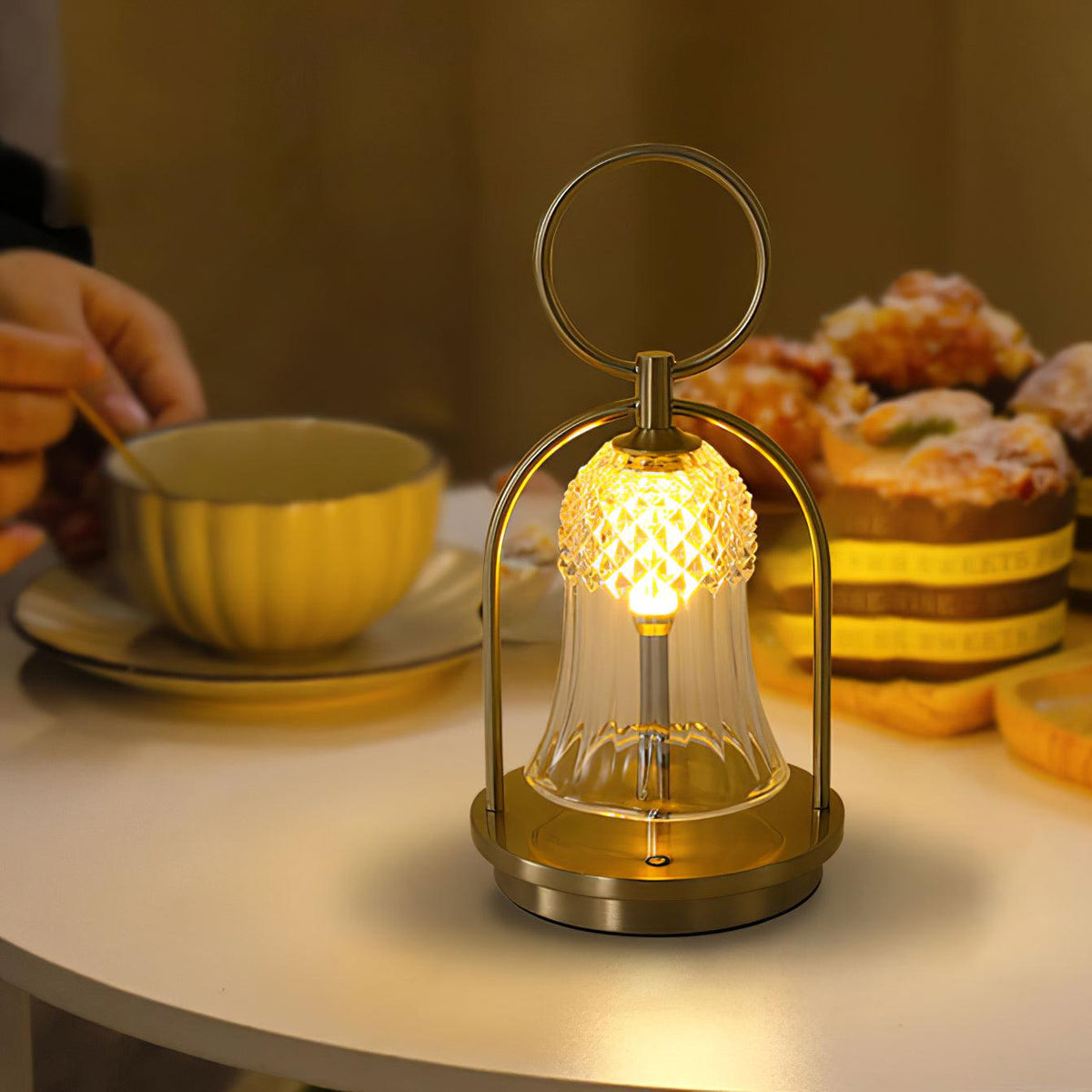 Bell vintage tafellamp met glazen kap