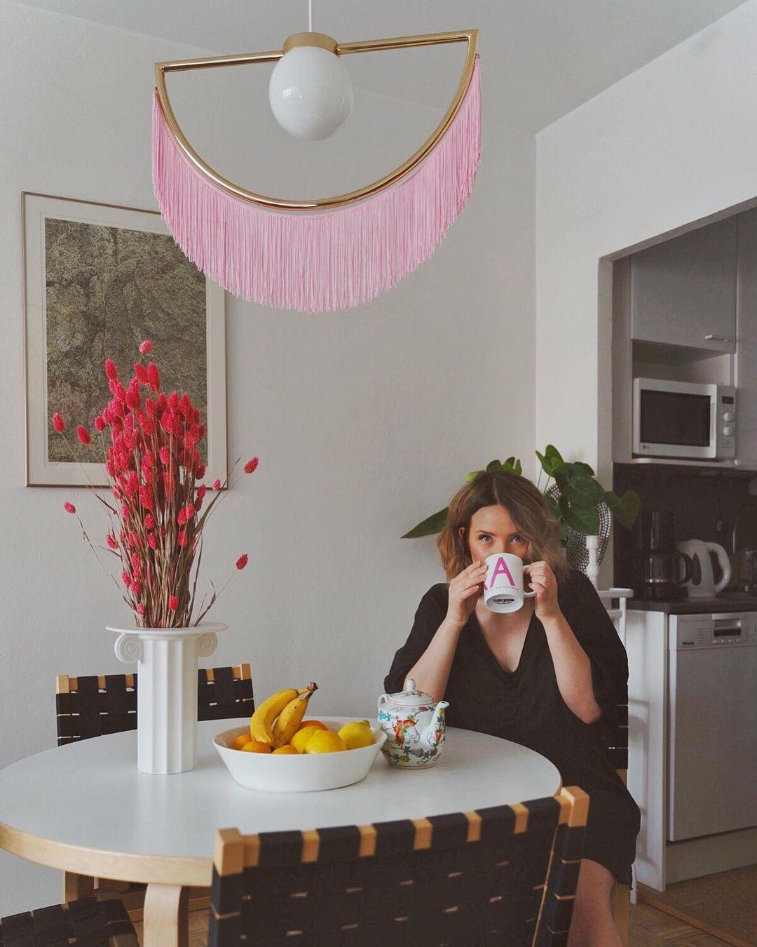 Sirove hanglamp met stoffen franjes bol retro bohemian