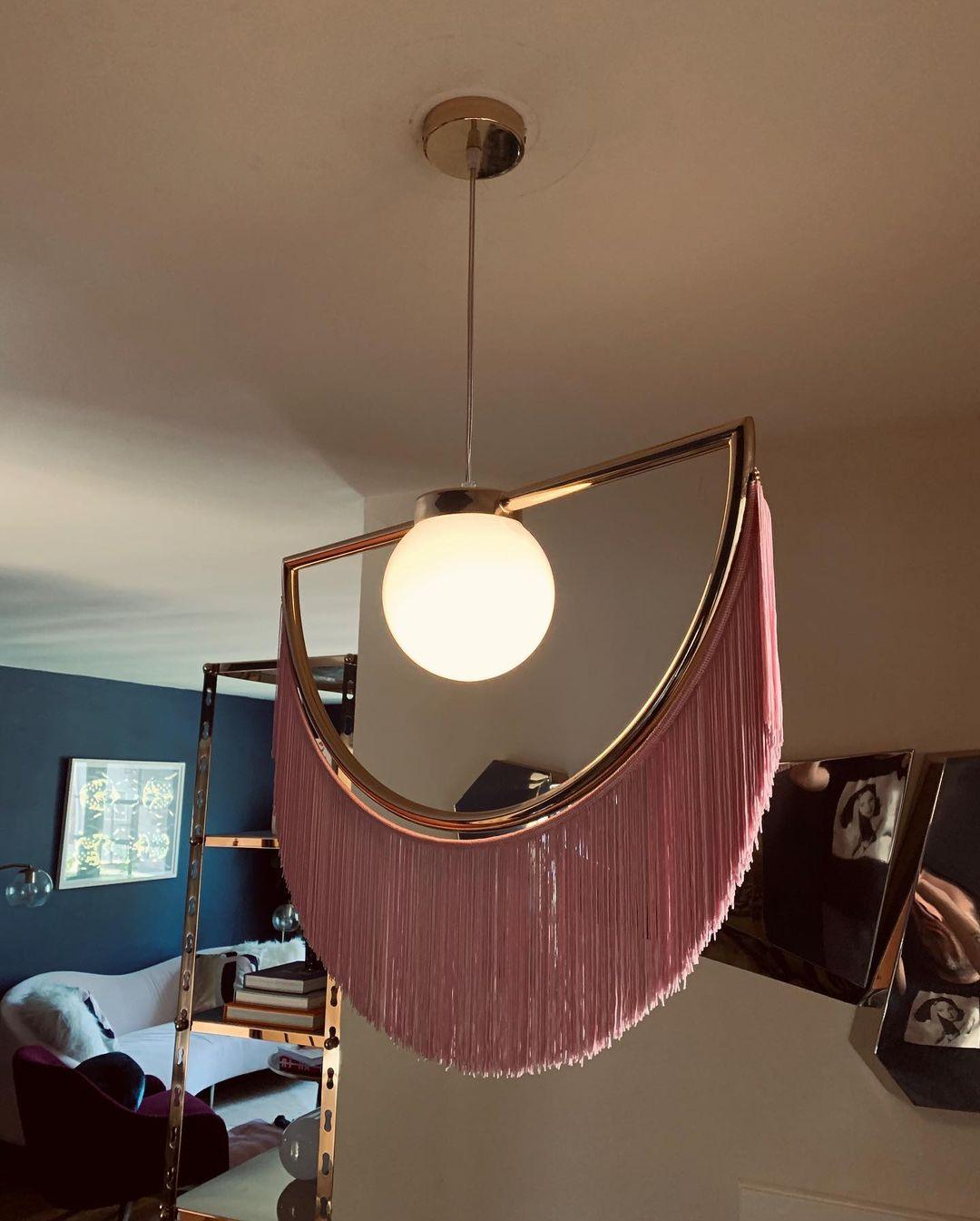 Sirove hanglamp met stoffen franjes bol retro bohemian