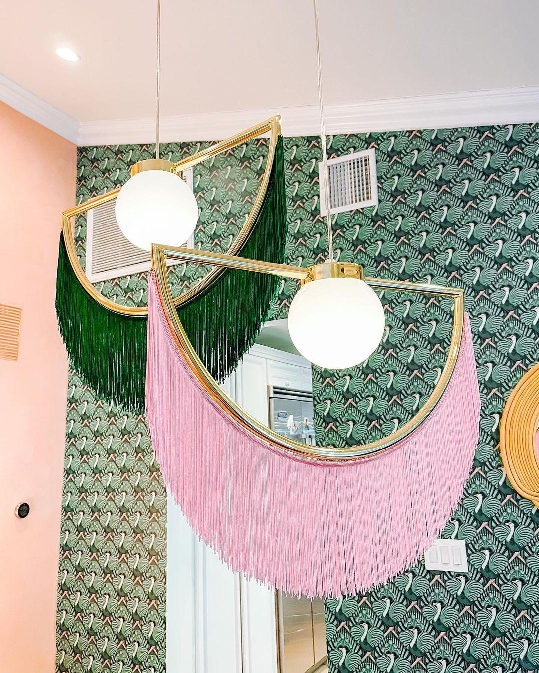 Sirove hanglamp met stoffen franjes bol retro bohemian