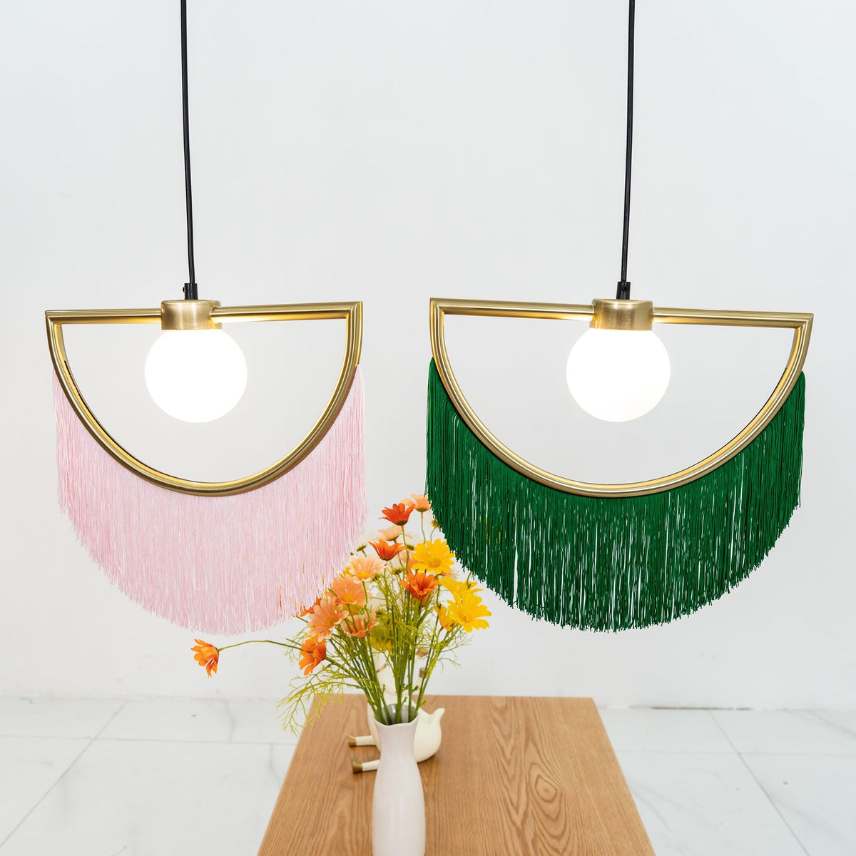 Sirove hanglamp met stoffen franjes bol retro bohemian