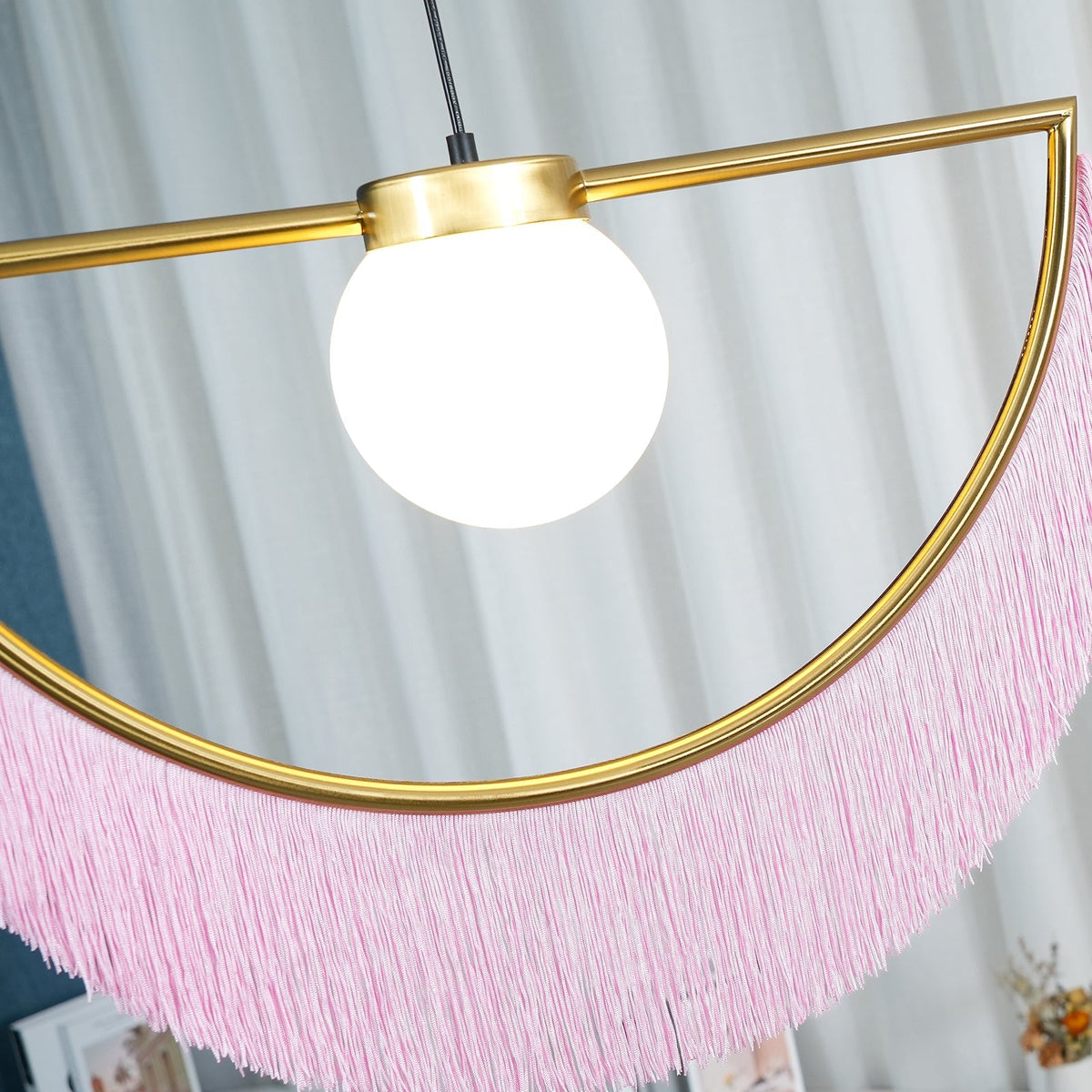 Sirove hanglamp met stoffen franjes bol retro bohemian