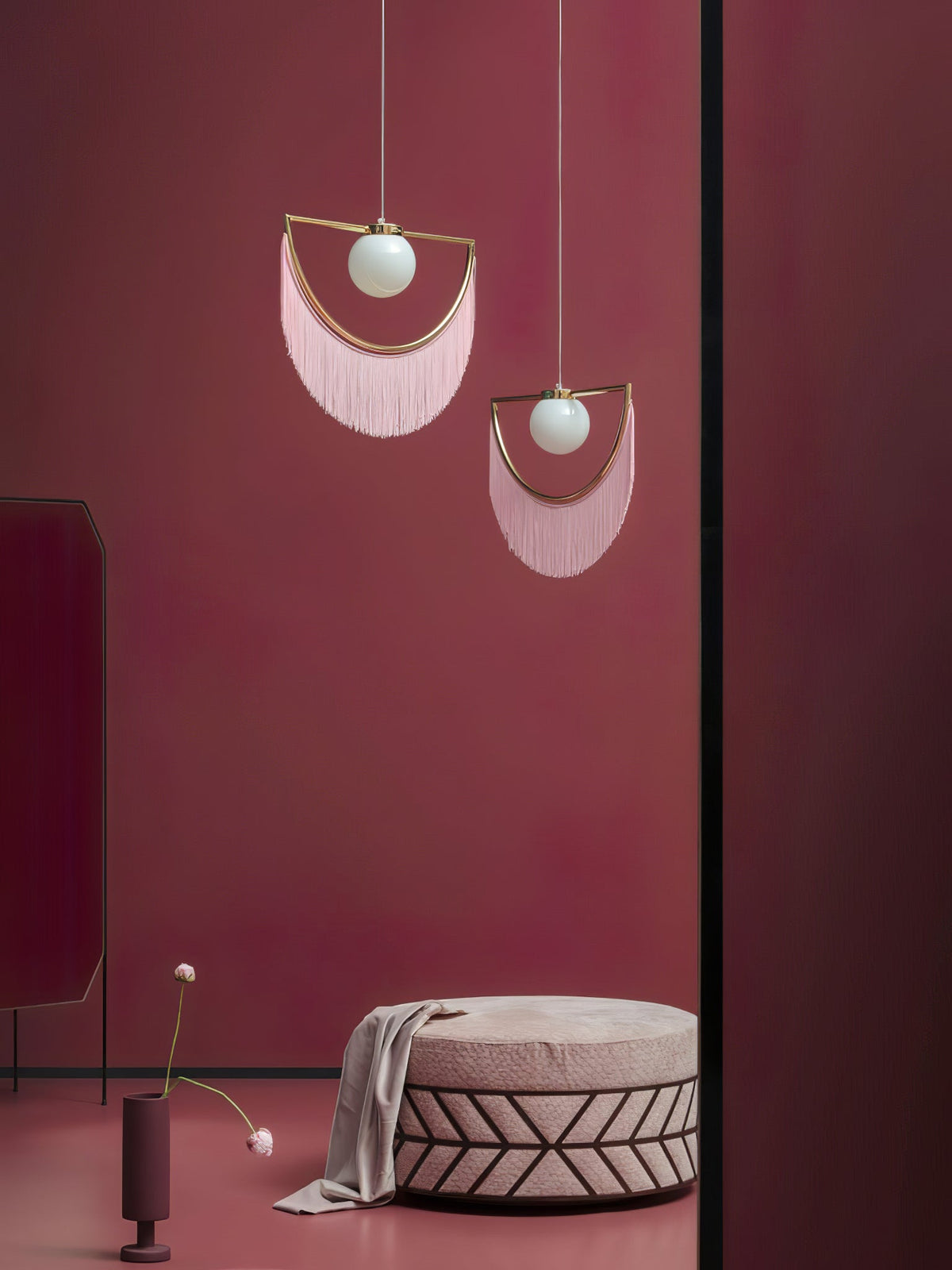 Sirove hanglamp met stoffen franjes bol retro bohemian