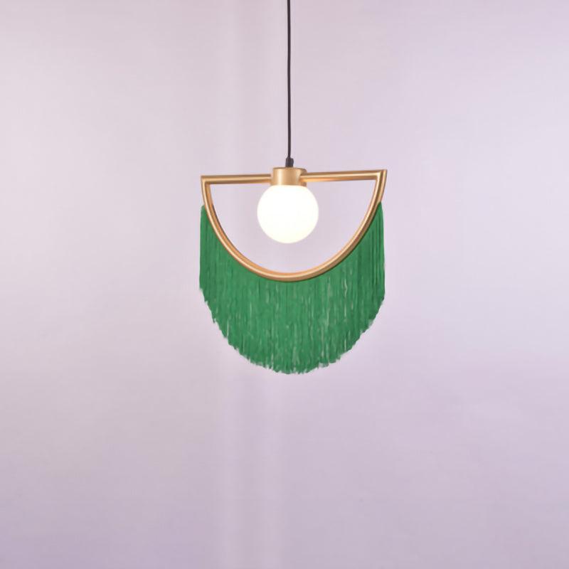 Sirove hanglamp met stoffen franjes bol retro bohemian