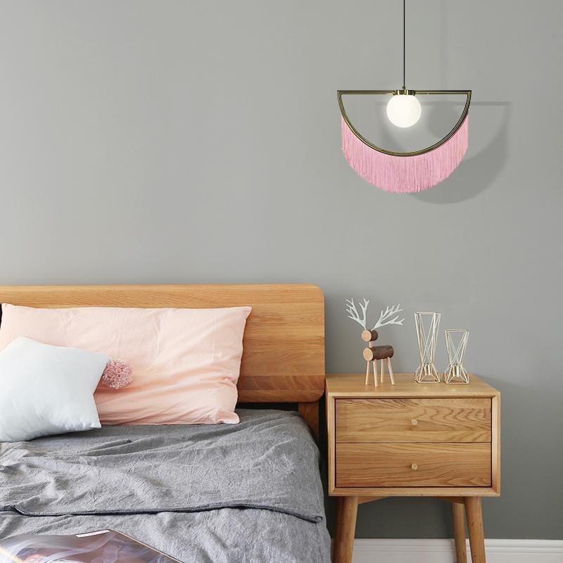 Sirove hanglamp met stoffen franjes bol retro bohemian