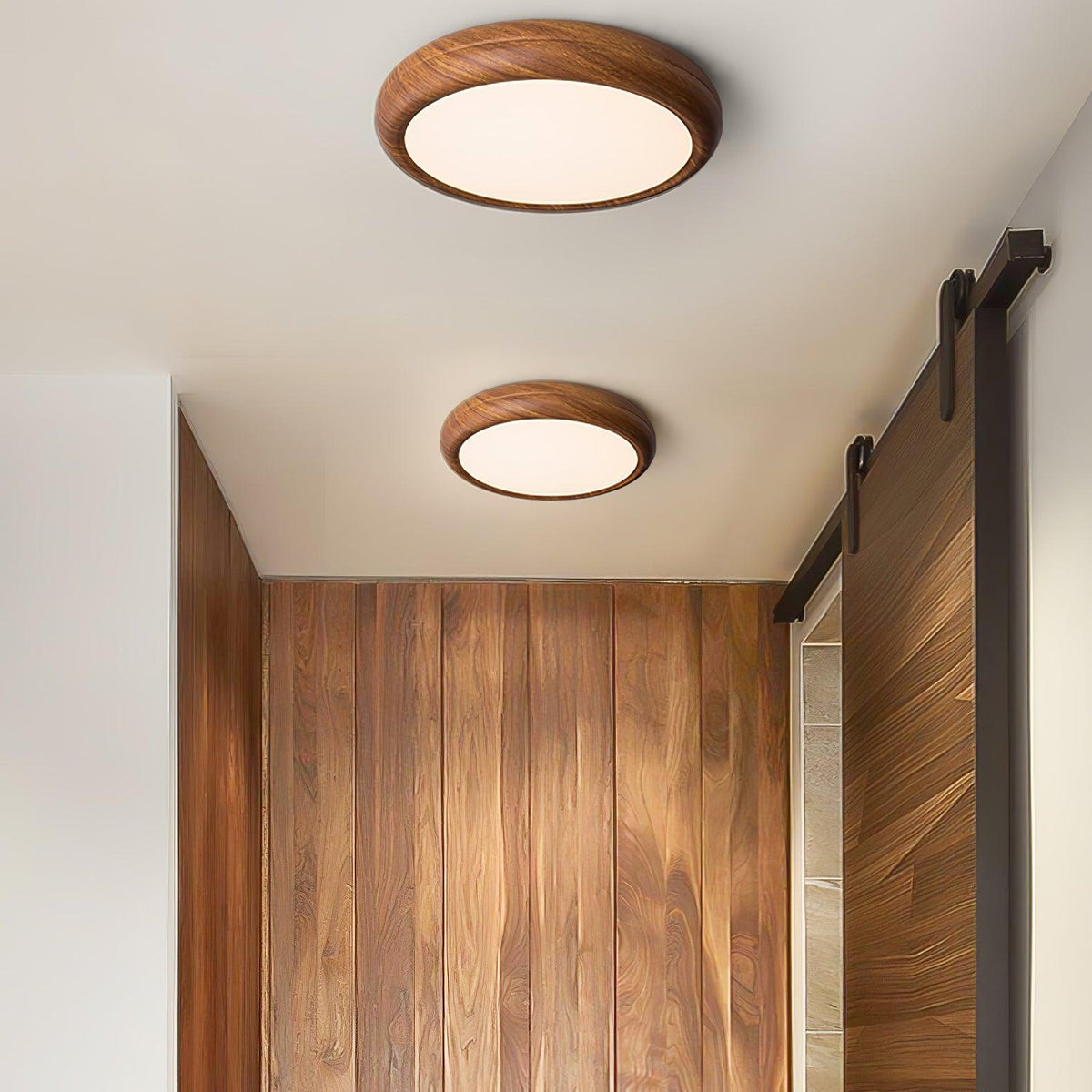 Niralel plafondlamp rond houtnerf acrylaat