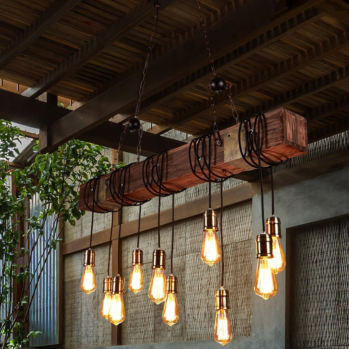 Wexb Kroonluchter Houten Balk Edison Bulb Rustieke Boerderijstijl