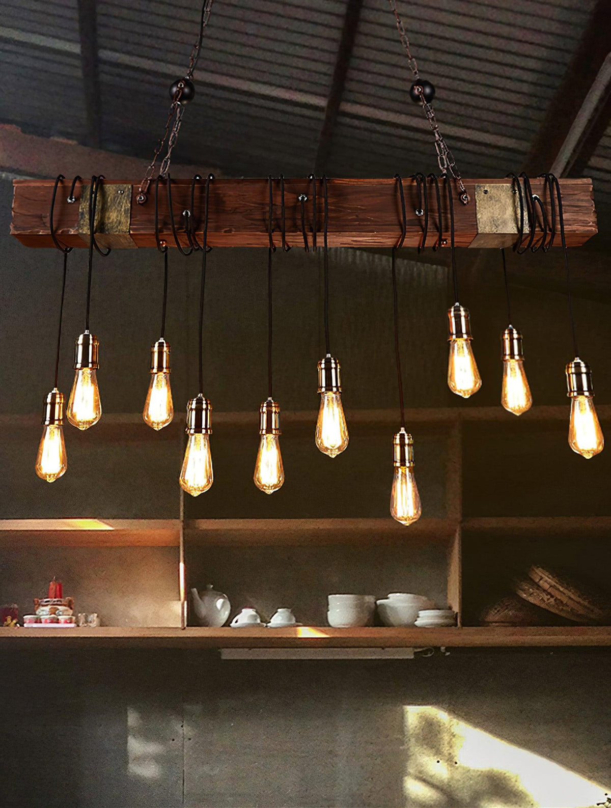 Wexb Kroonluchter Houten Balk Edison Bulb Rustieke Boerderijstijl