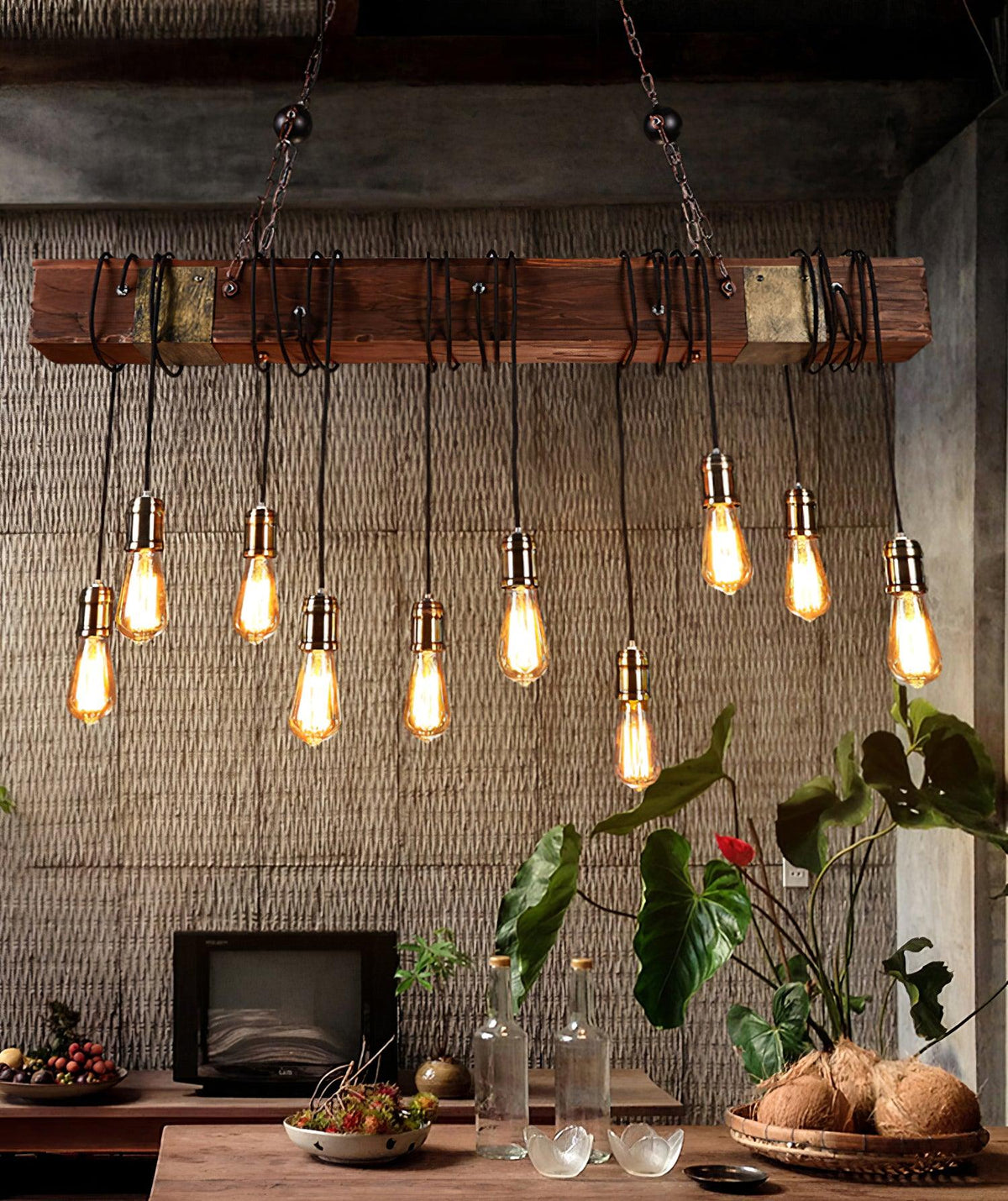 Wexb Kroonluchter Houten Balk Edison Bulb Rustieke Boerderijstijl
