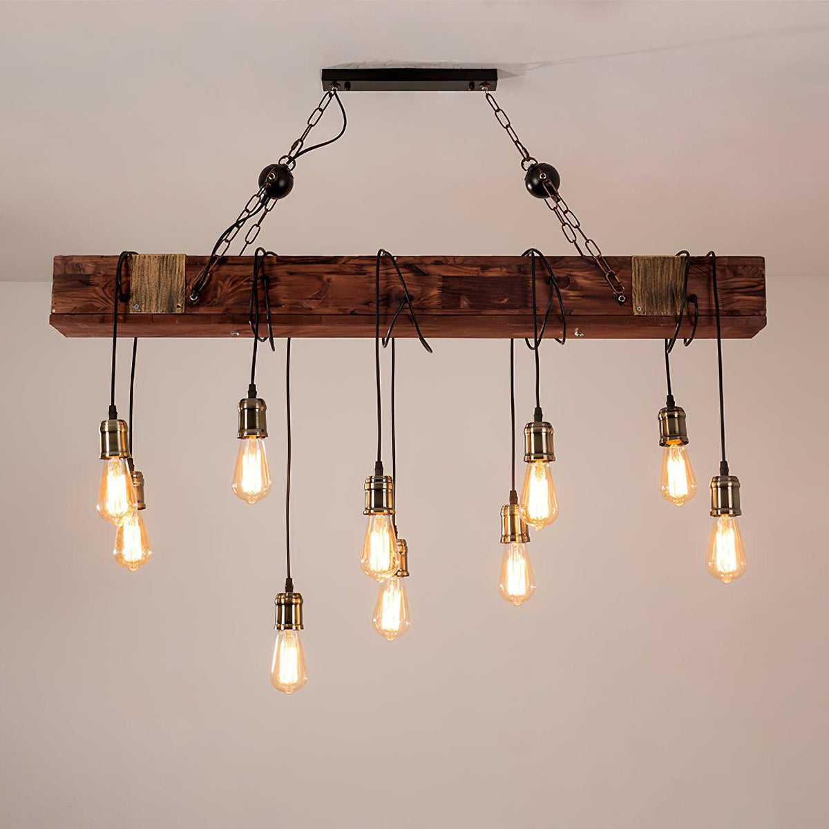 Wexb Kroonluchter Houten Balk Edison Bulb Rustieke Boerderijstijl