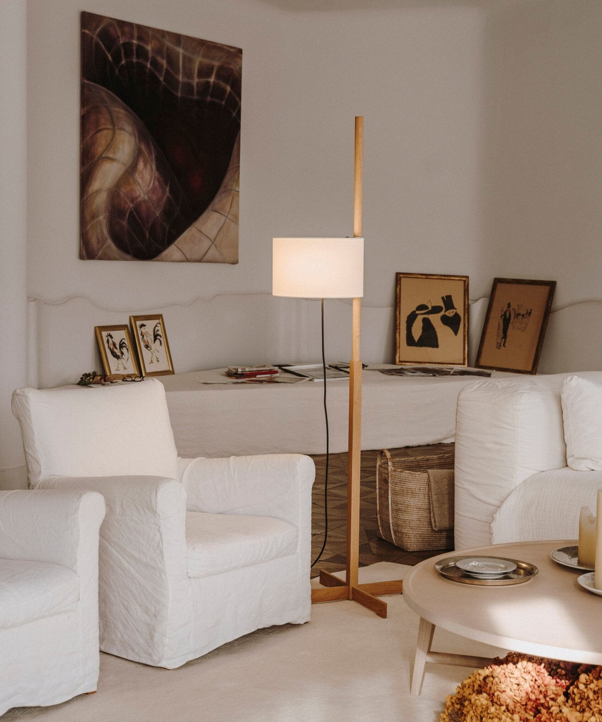 Jex Houten Stoffen vloerlamp