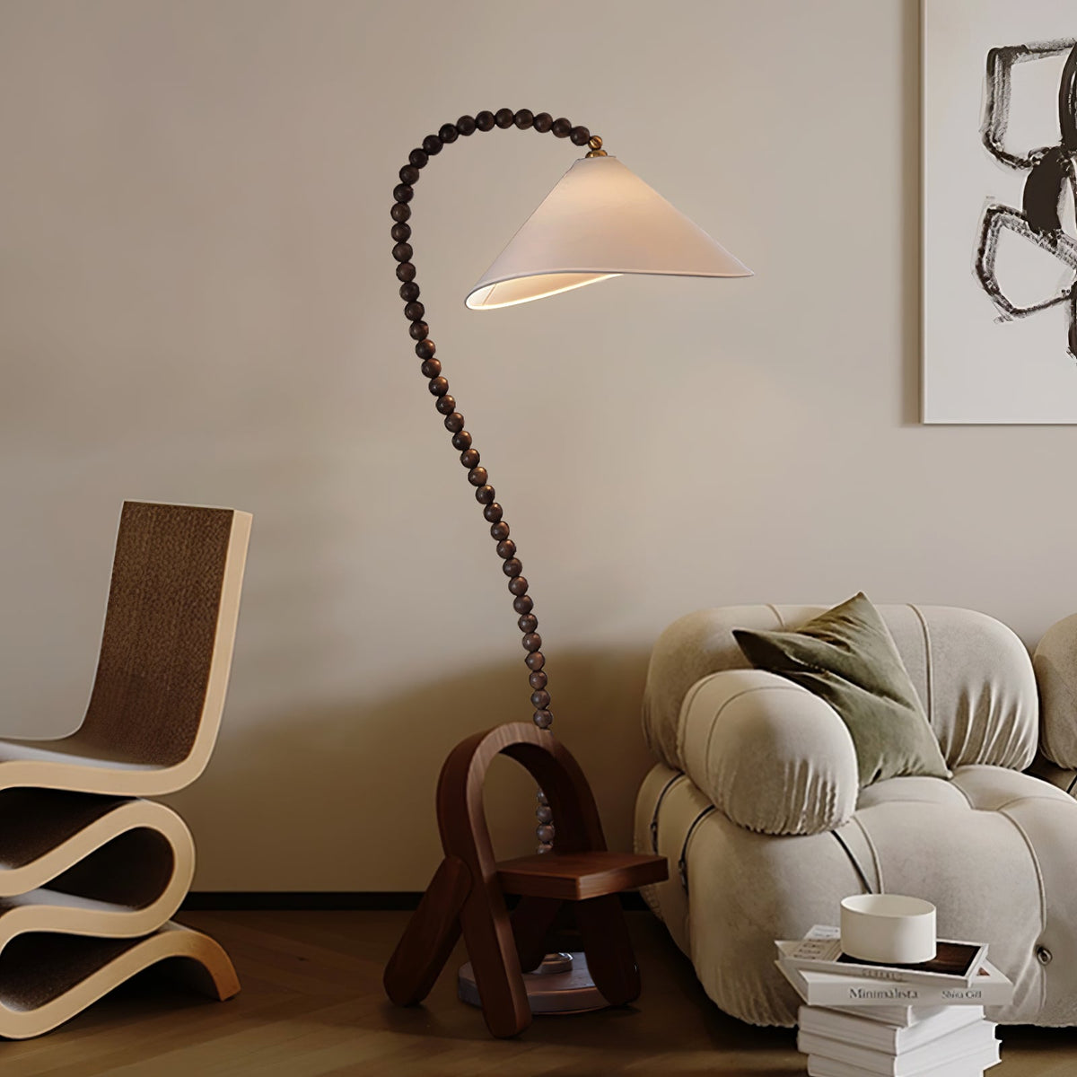 Nadia Moderne vloerlamp van walnoothout