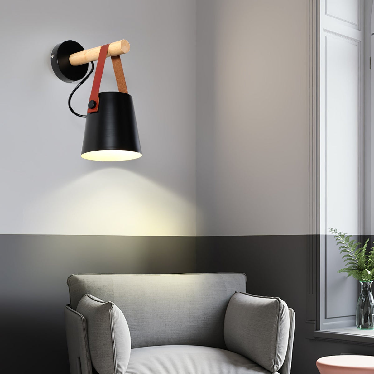 Virixon wandlamp van hout en leer