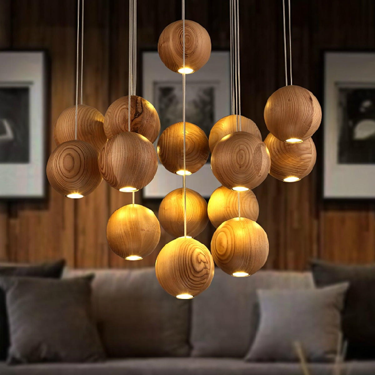 Vixor Nordic Orb Sphere Cluster houten hanglamp