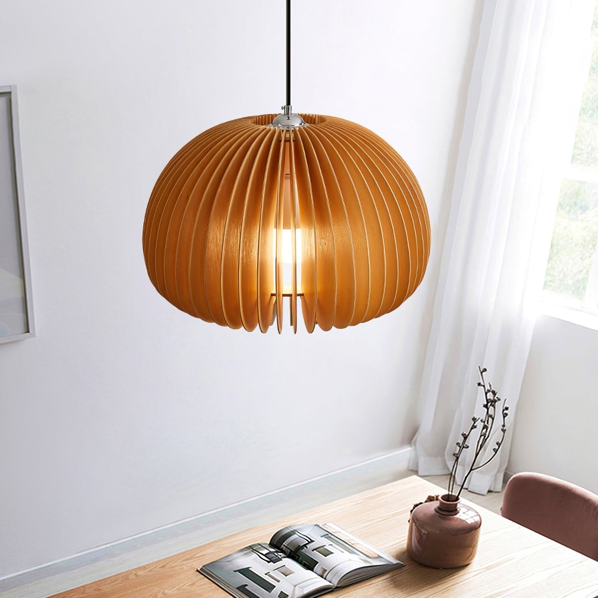 Doren hanglamp hout pompoen koepel noordisch