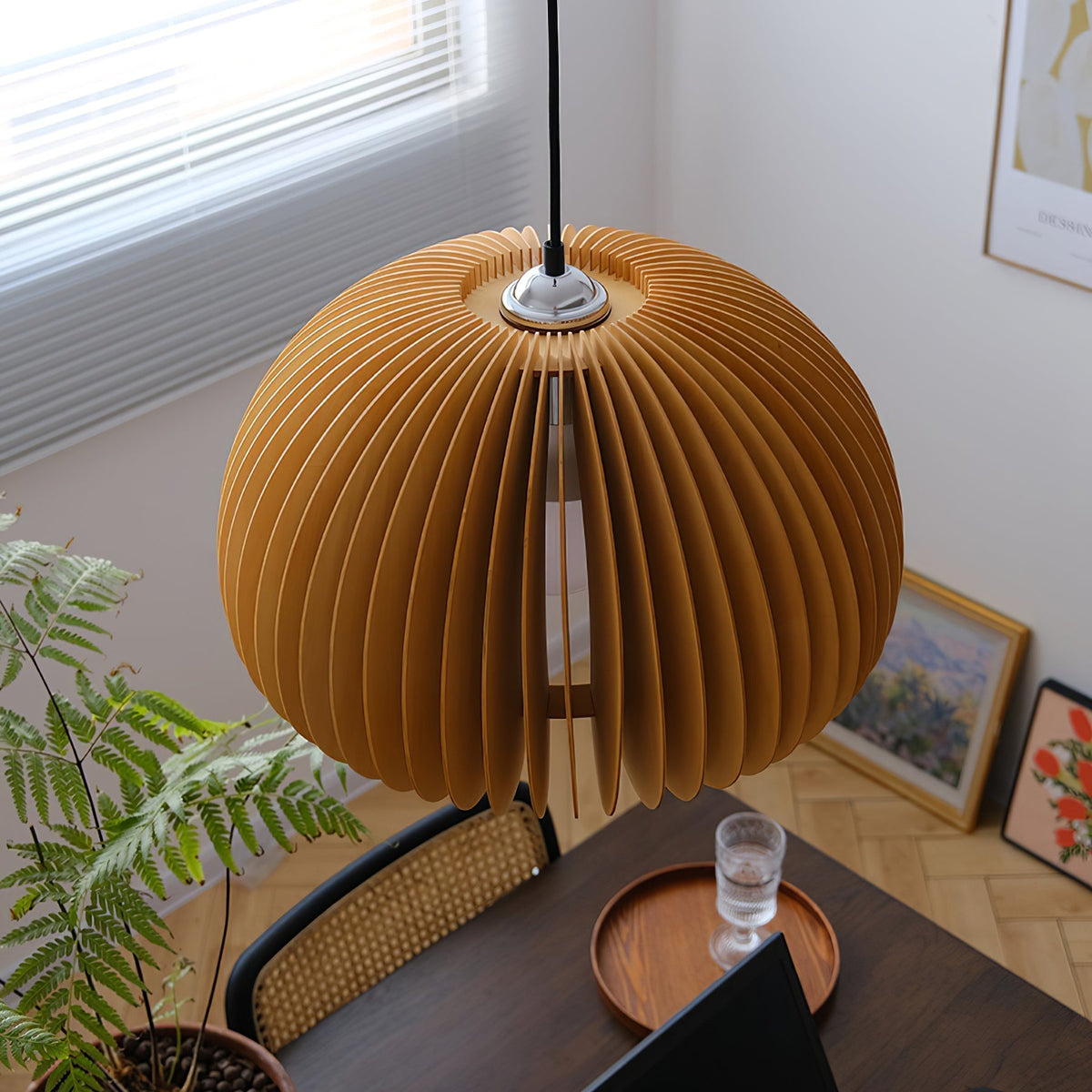 Doren hanglamp hout pompoen koepel noordisch