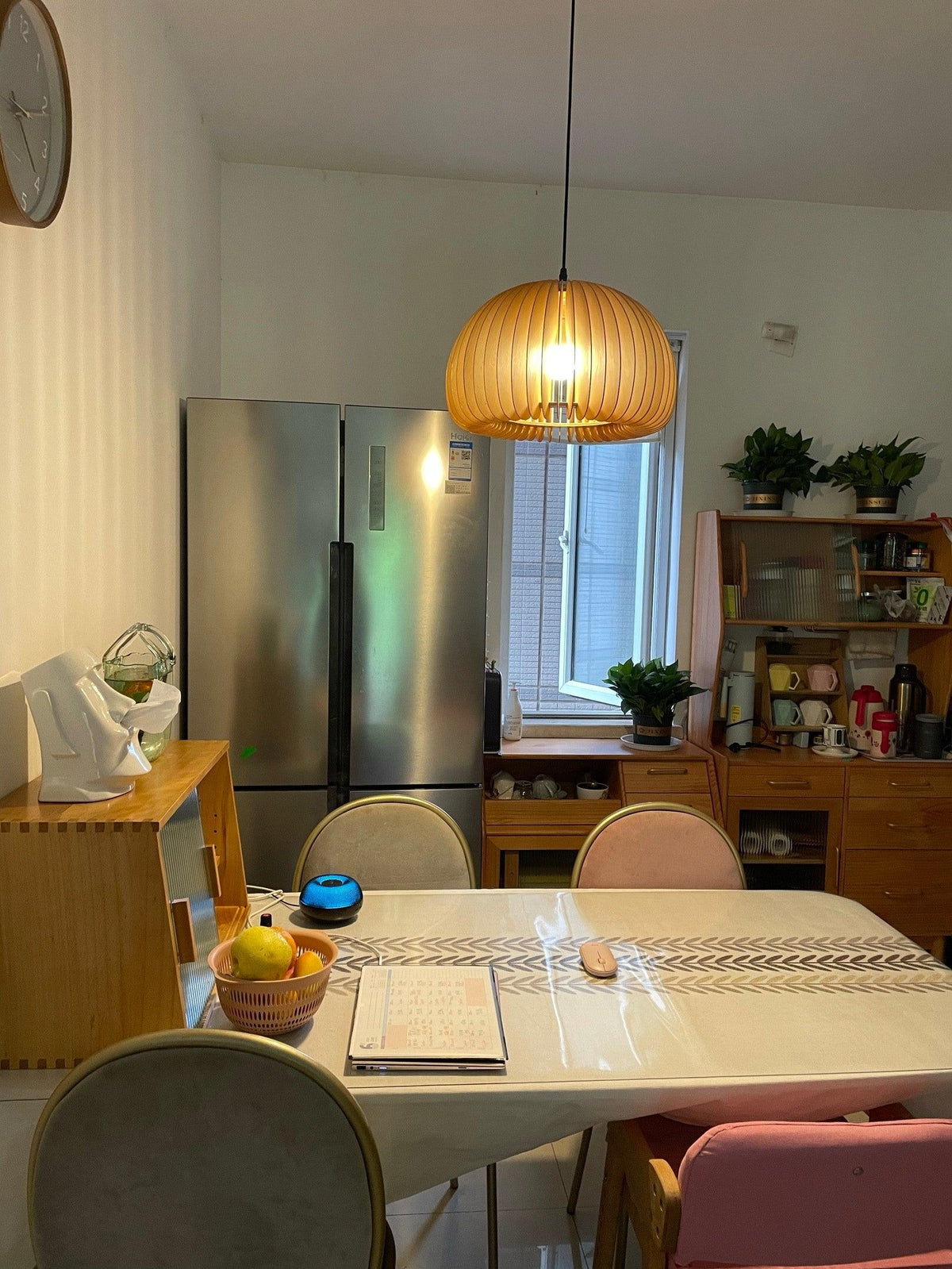 Doren hanglamp hout pompoen koepel noordisch