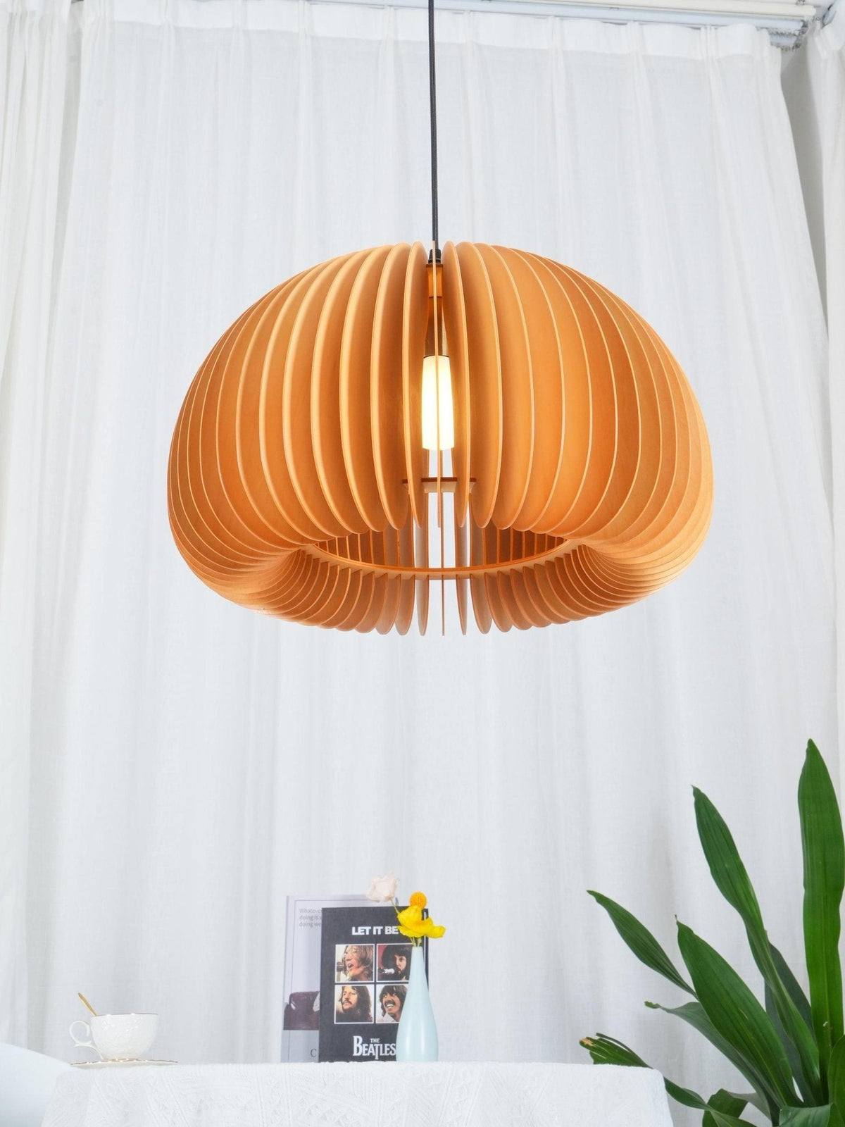 Doren hanglamp hout pompoen koepel noordisch