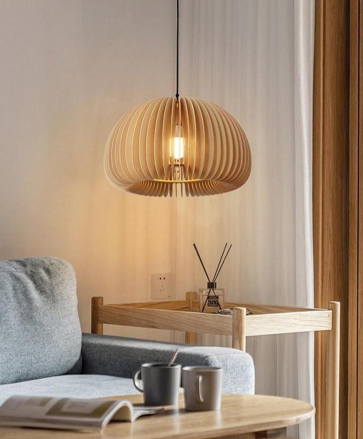 Doren hanglamp hout pompoen koepel noordisch