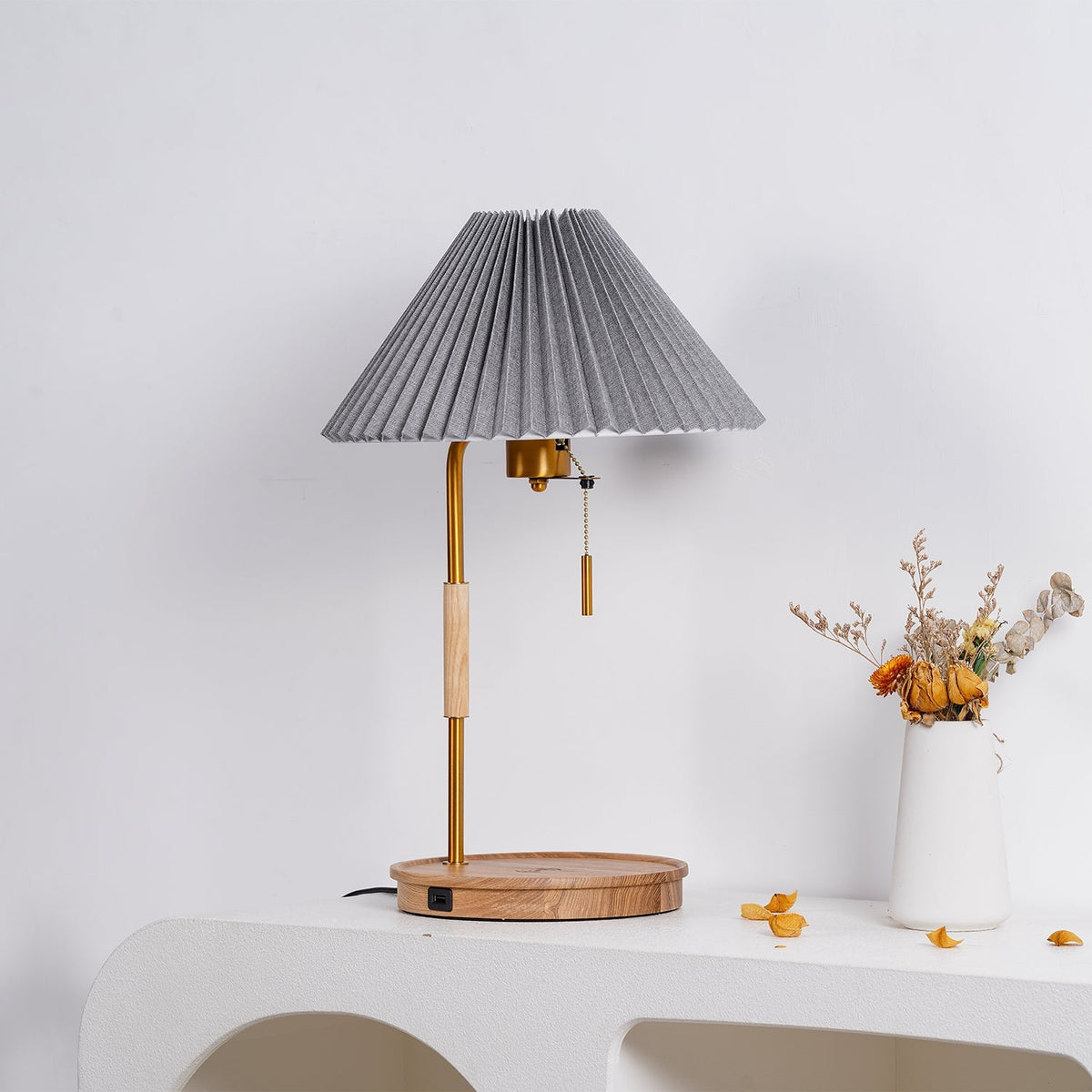 Sylivette Brim Retro Plooide Houten tafellamp