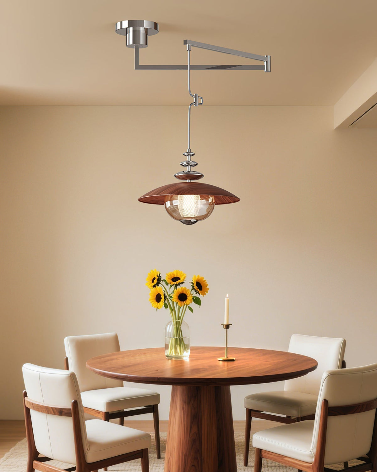 Elaelaya hanglamp chroom en walnootkleur