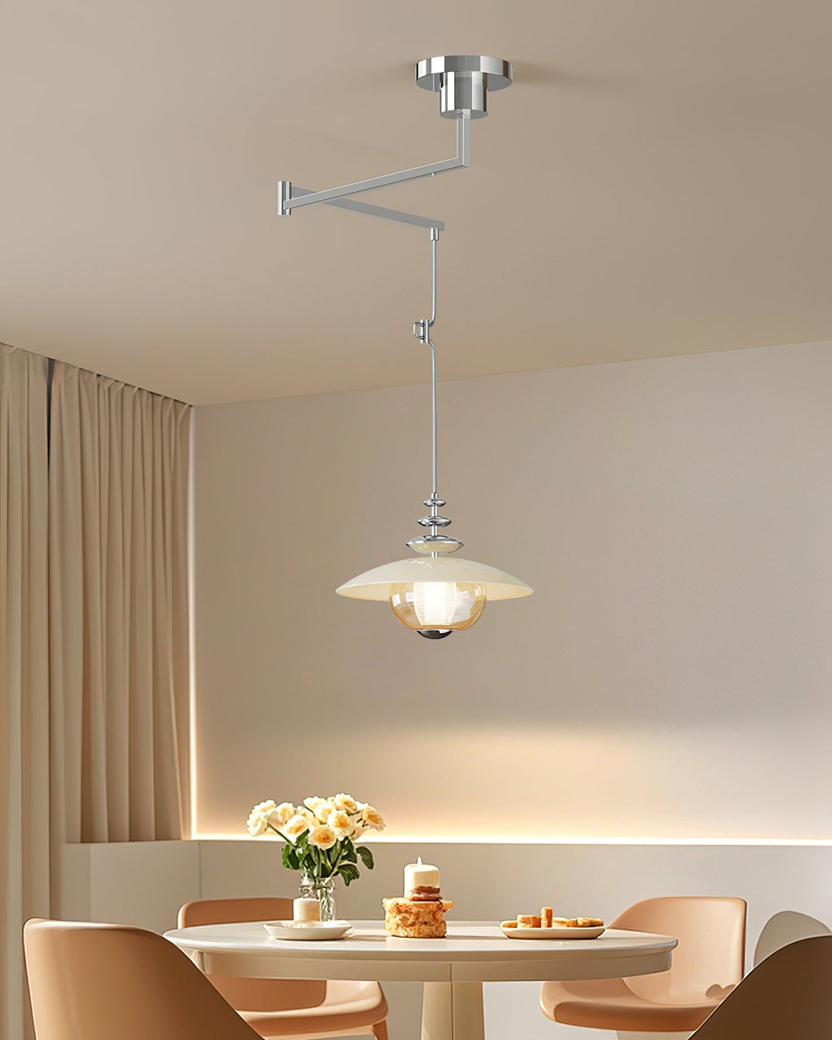Elaelaya hanglamp chroom en walnootkleur