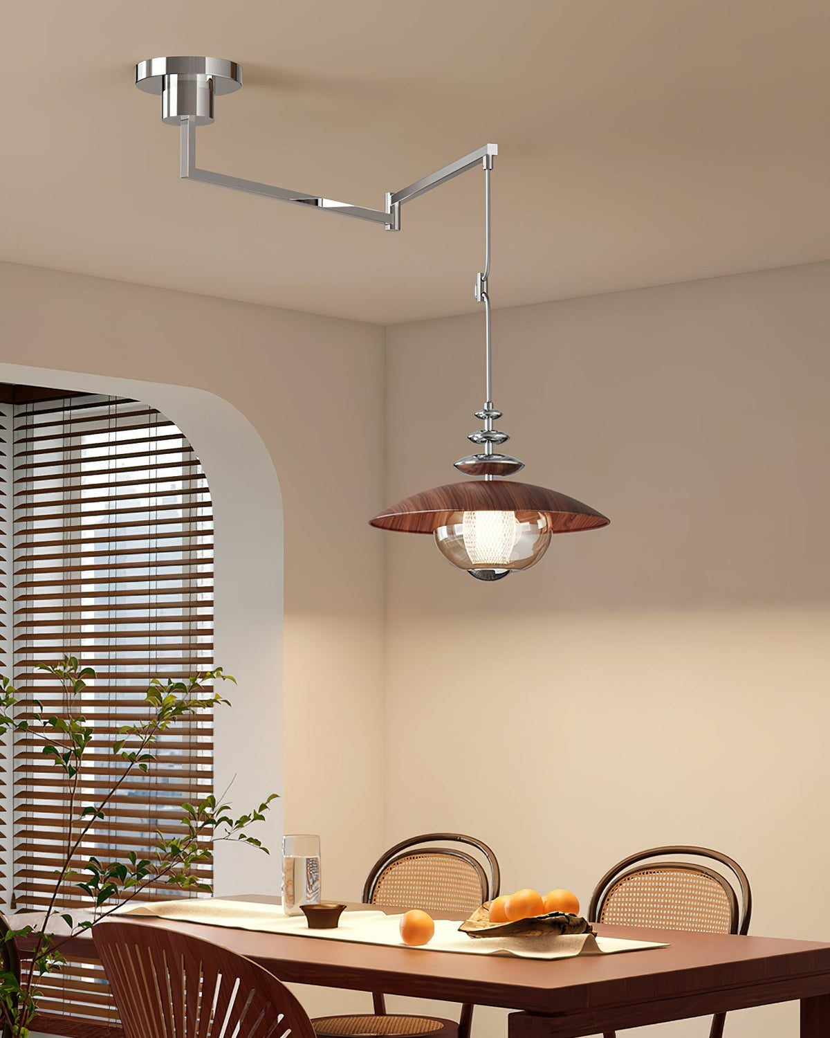 Elaelaya hanglamp chroom en walnootkleur