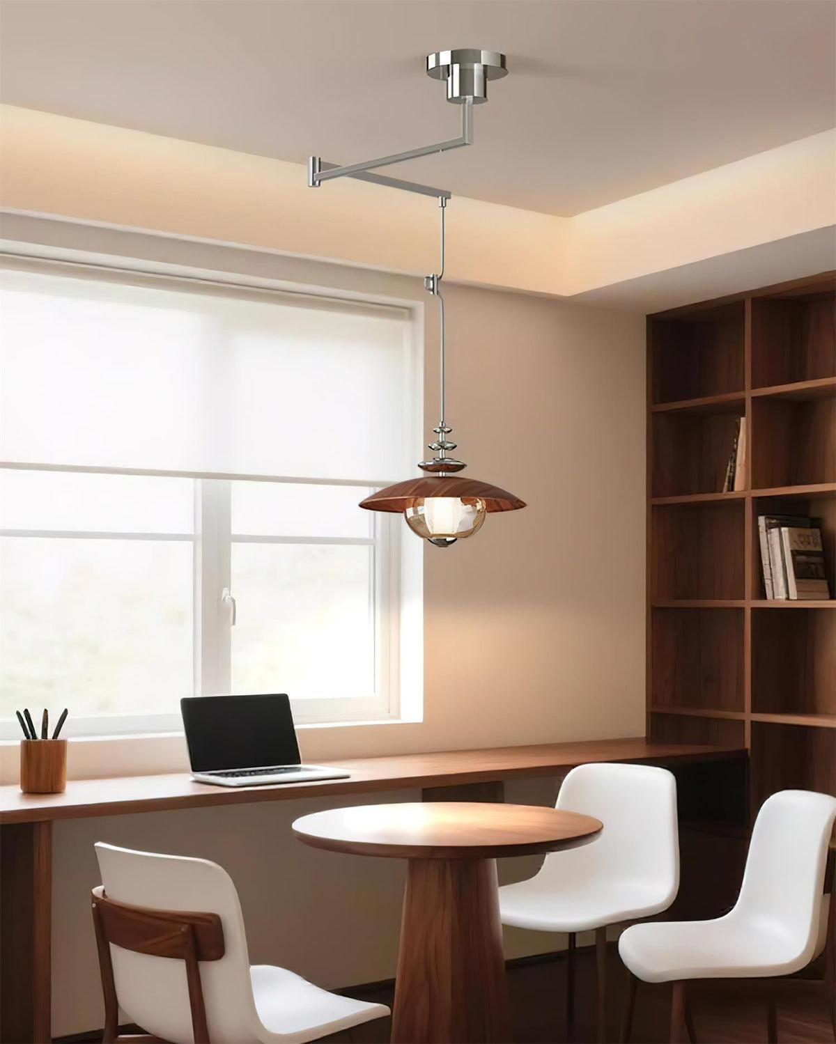 Elaelaya hanglamp chroom en walnootkleur