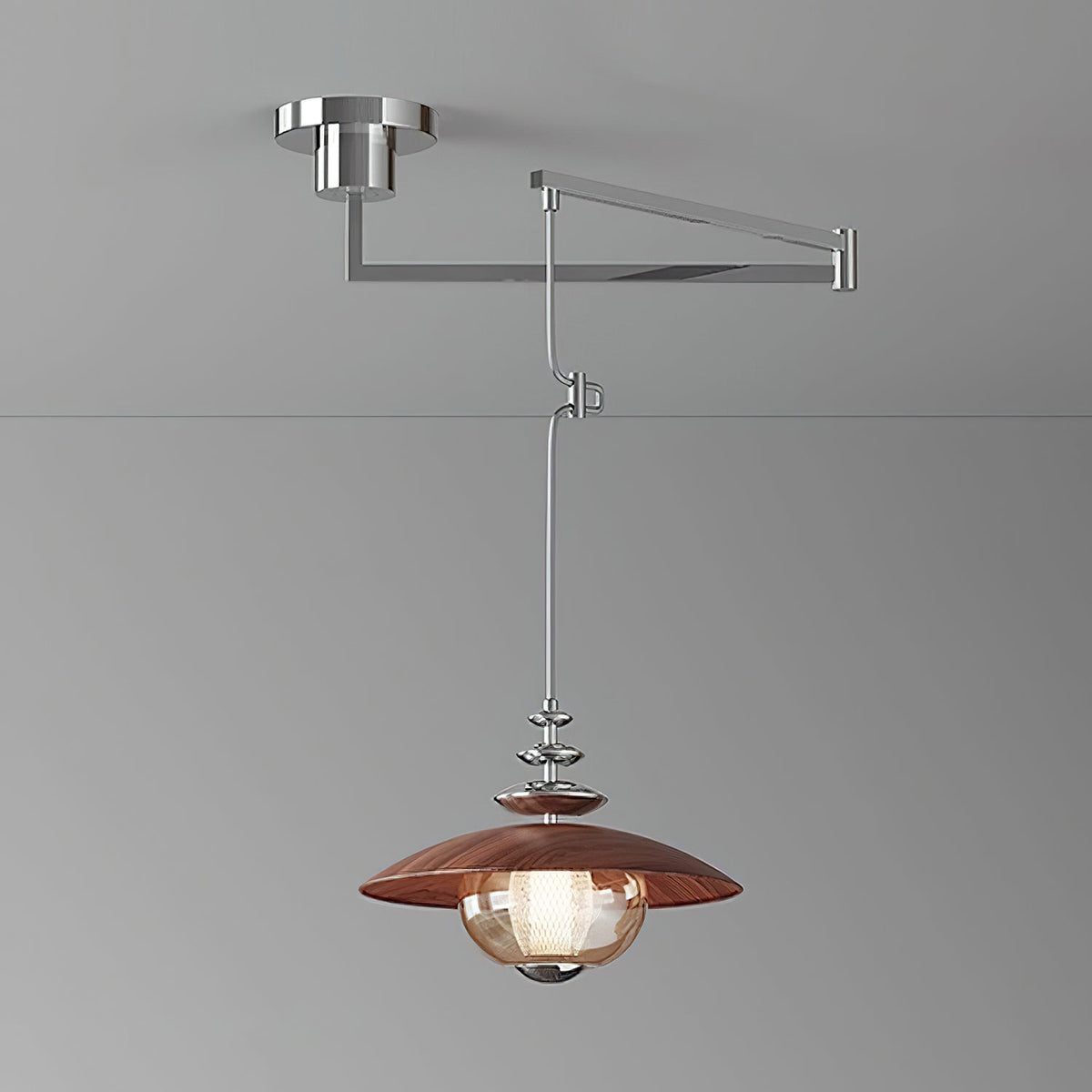 Elaelaya hanglamp chroom en walnootkleur