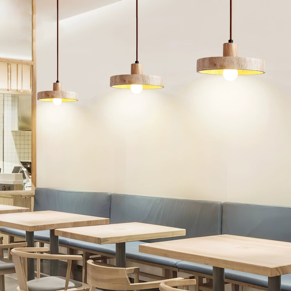 Evvynor hanglamp met travertinring en walnoothout