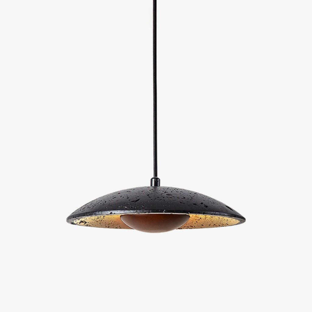 Noreeria hanglamp in zwart travertin en donker walnoot