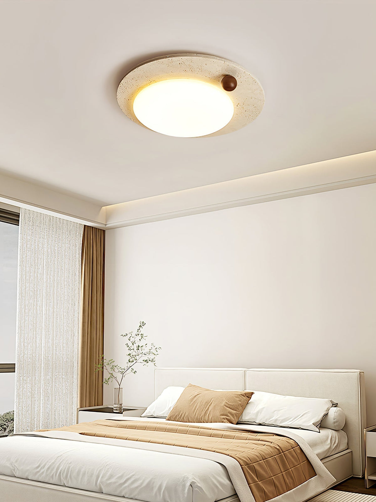 Aeolian cirkelvormige plafondlamp in geel travertin