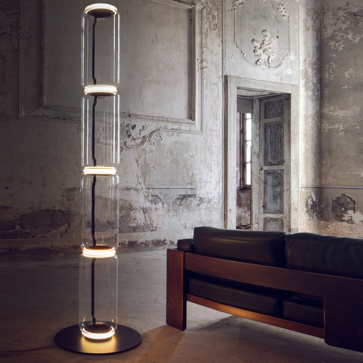 Cyrilys vloerlamp bamboe glas